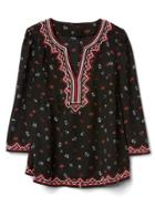 Gap Women Geo Trim Bell Sleeve Blouse - Black Floral