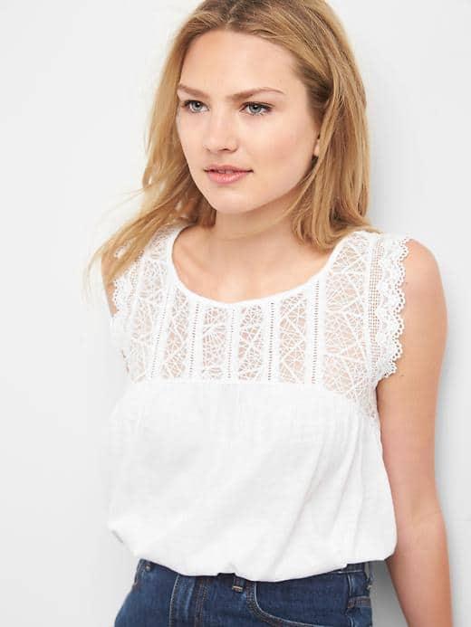 Gap Women Lace Shirred Tank - White