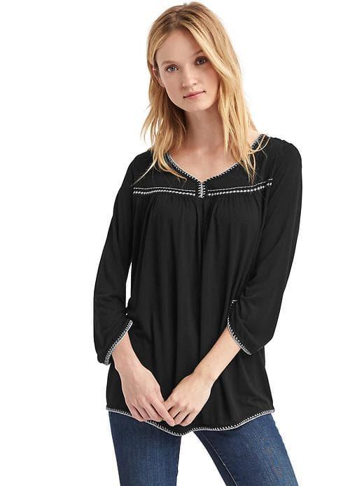 Gap Women Drapey Contrast Stitch Long Sleeve Top - True Black
