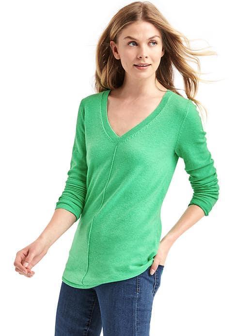 Gap Women Deep V Neck Long Sleeve Sweater - Jamaica Green