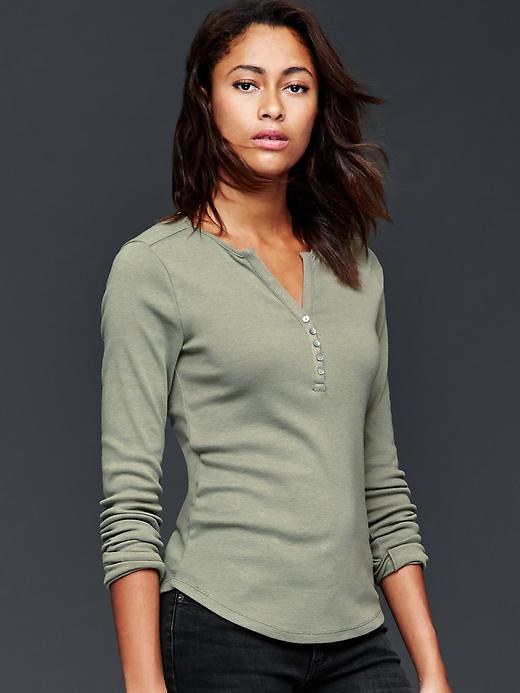 Gap Women Ribbed Henley Shirt - Mesculen Green