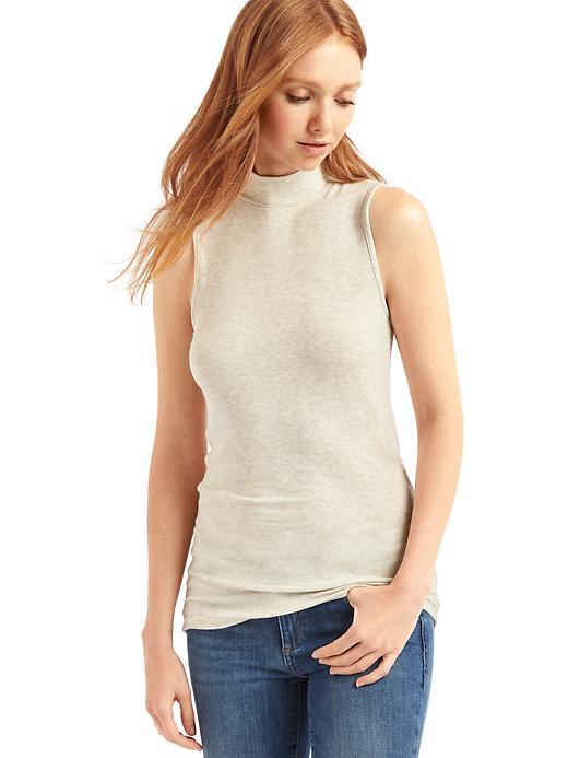 Gap Women Ribbed Mockneck Tank - Oatmeal Heather