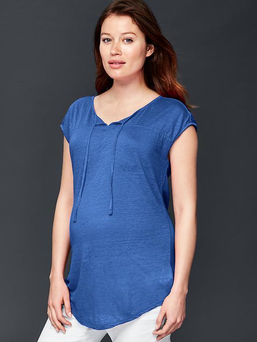 Gap Split Neck Linen Tee - Imperial Blue