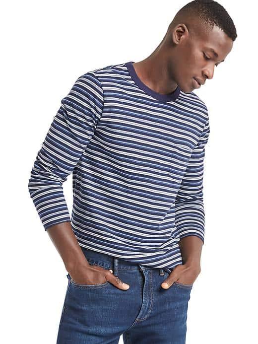 Gap Men Slub Jersey Stripe Long Sleeve Tee - Dark Night