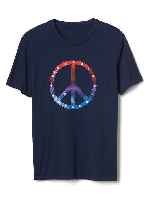 Gap Men Rainbow Peace Sign Crewneck Tee - Tapestry Navy