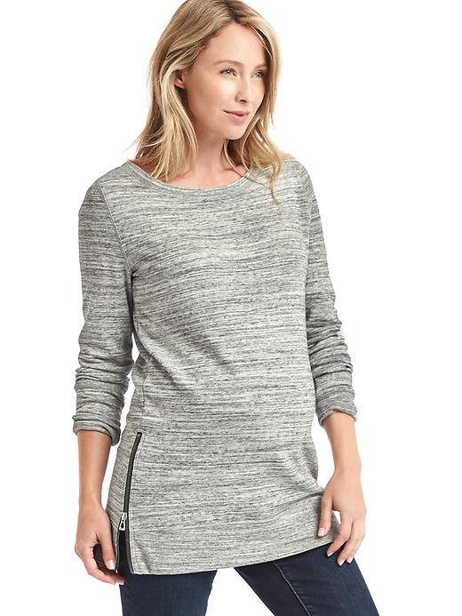 Gap Women Side Zip Sweatshirt Tunic - Space Dye Grey Marl