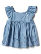 Gap Women Eyelet Chambray Flutter Top - Light Wash