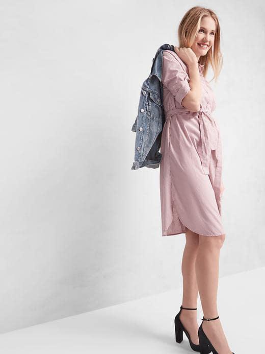Gap Women Stripe Long Sleeve Shirtdress - Pink Stripe