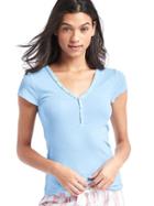 Gap Women Rib Knit Short Sleeve Henley - Cerulean Blue
