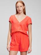 Linen Blend V-neck Button-front Shirt