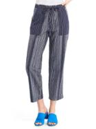 Gap Women Linen Mix Stripe Crop Pants - Navy Stripe
