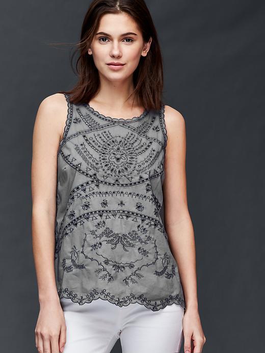 Gap Women Embroidered Tank - Grey