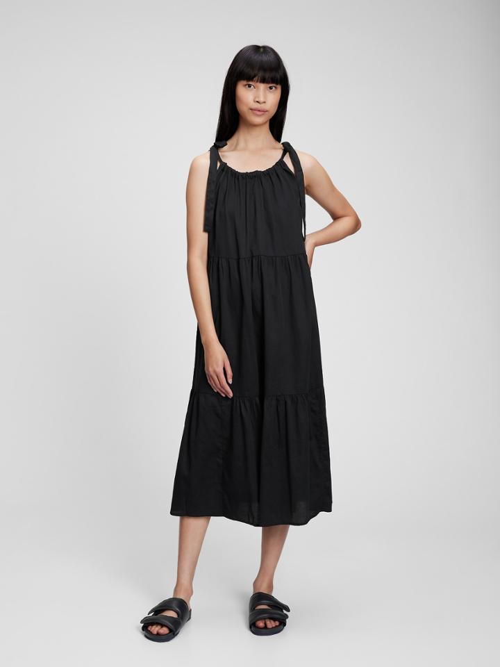 Tie-shoulder Tiered Midi Dress