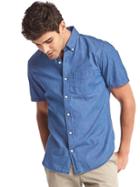 Gap Men Indigo Twill Short Sleeve Standard Fit Shirt - Denim
