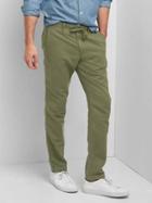 Gap Men Linen Cotton Drawstring Slim Fit Pants - Army Jacket Green