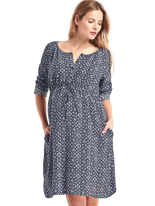 Gap Women Floral Mosaic Long Sleeve Shirtdress - Dark Night