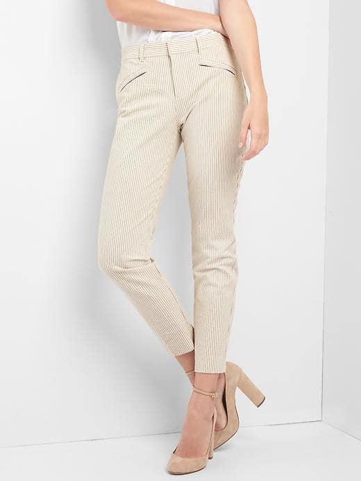 Gap Women Seersucker Skinny Ankle Chinos - Beige Seersucker