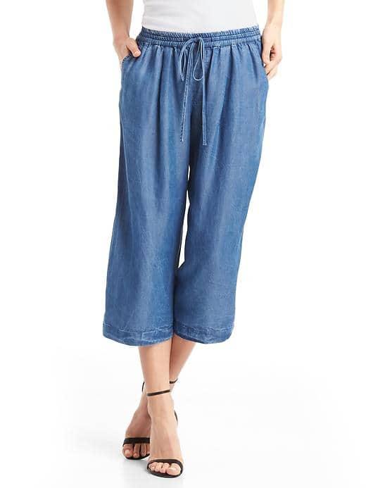 Gap Women Wide Leg Crop Chambray Pants - Indigo