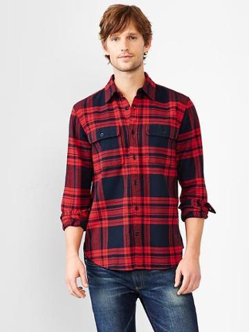 Gap Men Heavyweight Flannel Plaid Shirt - Pure Red