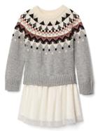 Gap Fair Isle Double Layer Dress - Light Heather Gray