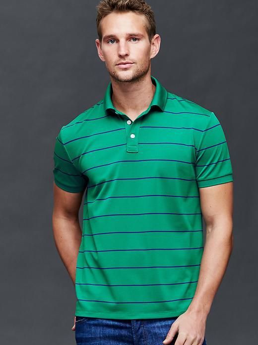 Gap Men Stripe Performance Polo - Green Stripe