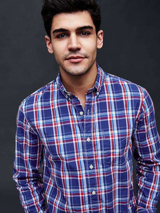 Gap Men True Wash Large Plaid Slim Fit Shirt - Weathered Red