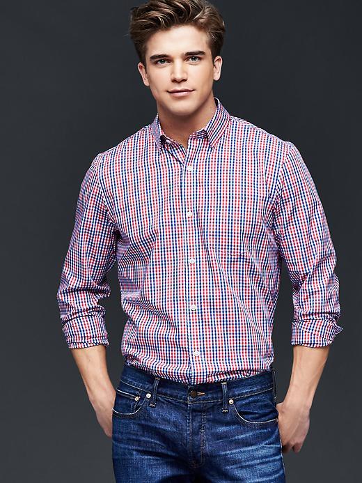 Gap Men Wrinkle Resistant Plaid Western Shirt - Watermelon