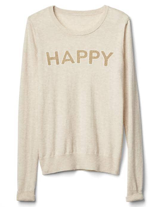 Gap Women Happy Intarsia Crewneck Sweater - Oatmeal Heather