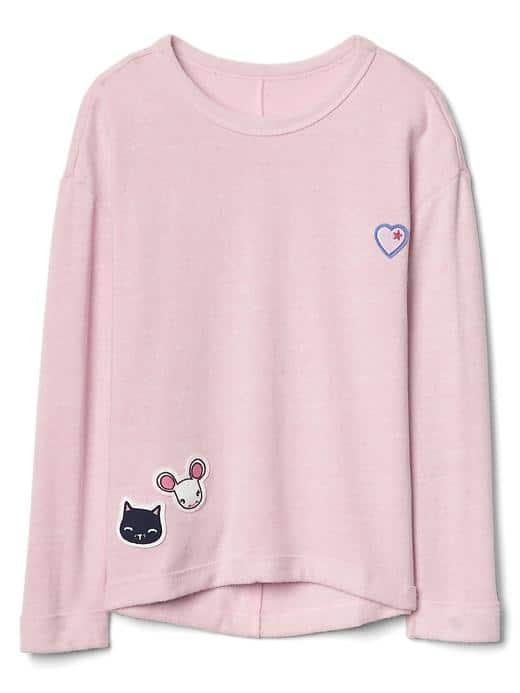 Gap Women Graphic Patch Fleece Popover - Pink Marled