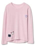 Gap Women Graphic Patch Fleece Popover - Pink Marled