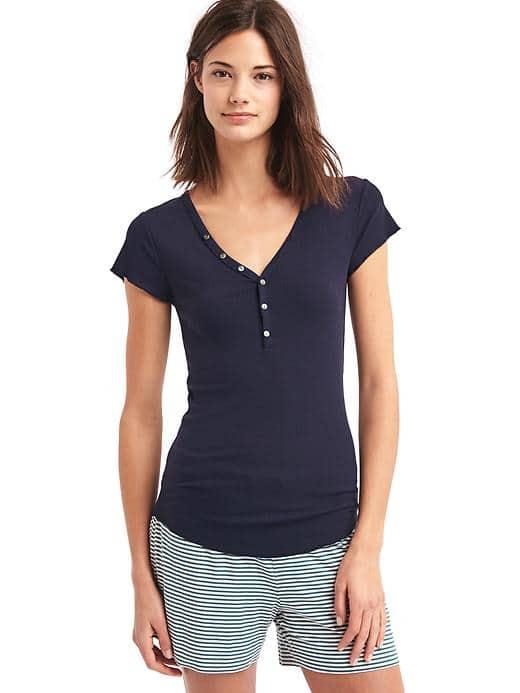 Gap Women Rib Knit Short Sleeve Henley - Dark Indigo