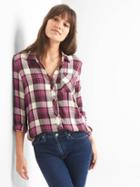 Gap Women Drapey Flannel Shirt - Burgundy Plaid