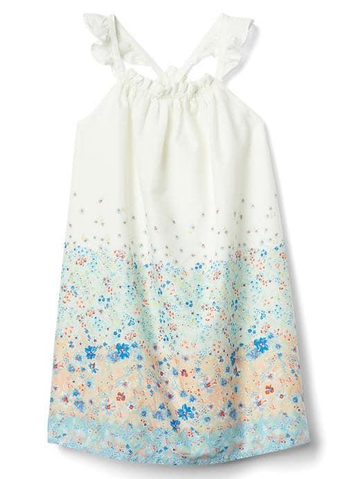Gap Floral Border Ruffle Dress - Blue Floral Print