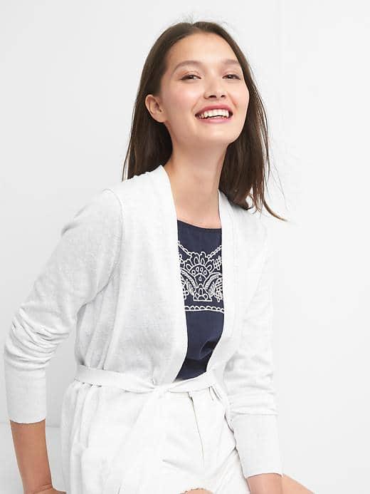 Gap Women Linen Tie Belt Cardigan - Optic White