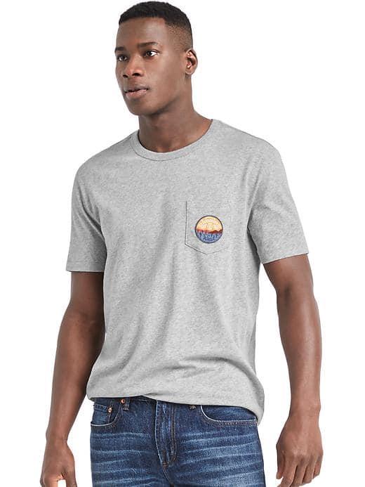 Gap Men Patch Crewneck Pocket Tee - New Heather Grey