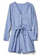 Gap Women Linen Cotton Tie Romper - Blue