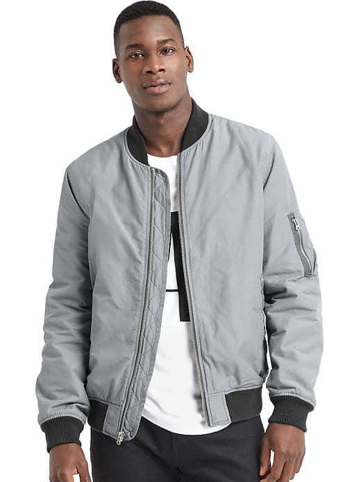 Gap Men Vintage Bomber Jacket - Mercury Grey