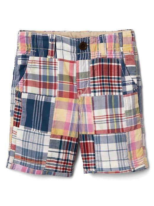 Gap Patchwork Plaid Shorts - Quiet Blue