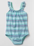 Gap Print Flutter Swim One Piece - Cool Blue Stripe