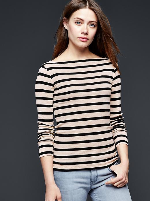 Gap Women Modern Stripe Boatneck Tee - Oatmeal Stripe