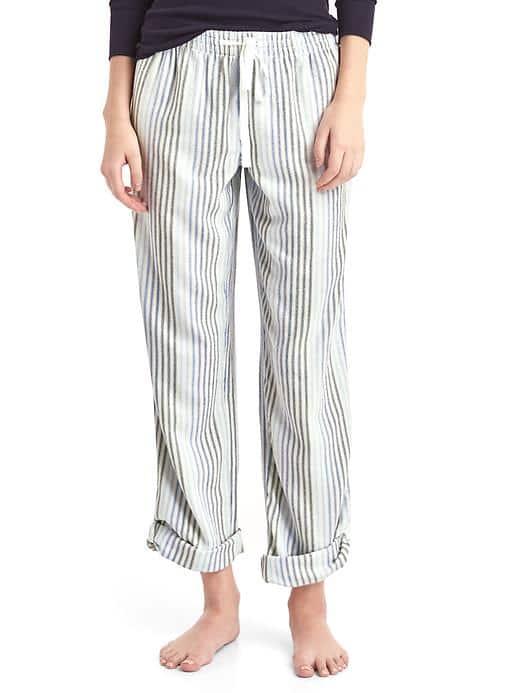 Gap Women Lodge Flannel Print Roll Tab Sleep Pants - Blue Stripe