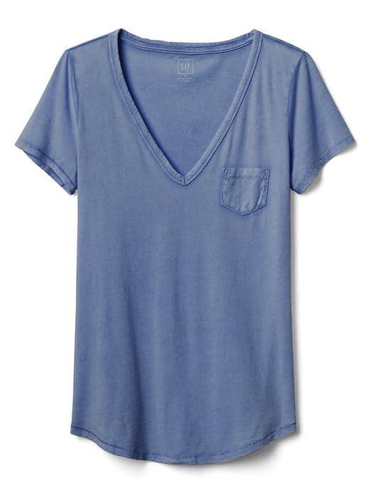 Gap Women Vintage Wash V Neck Tee - Chrome Blue