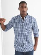 Gap Men True Wash Poplin Gingham Standard Fit Shirt - Comet Blue