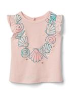 Gap Mermaid Graphic Keyhole Flutter Tee - Pink Cameo