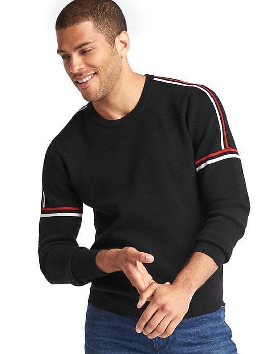 Gap Men Ski Arm Stripe Crew Sweater - Black