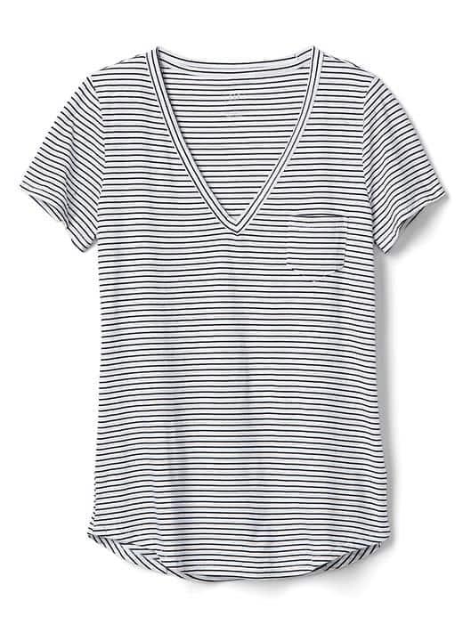Gap Women Stripe Vintage Wash Pocket Tee - White Stripe