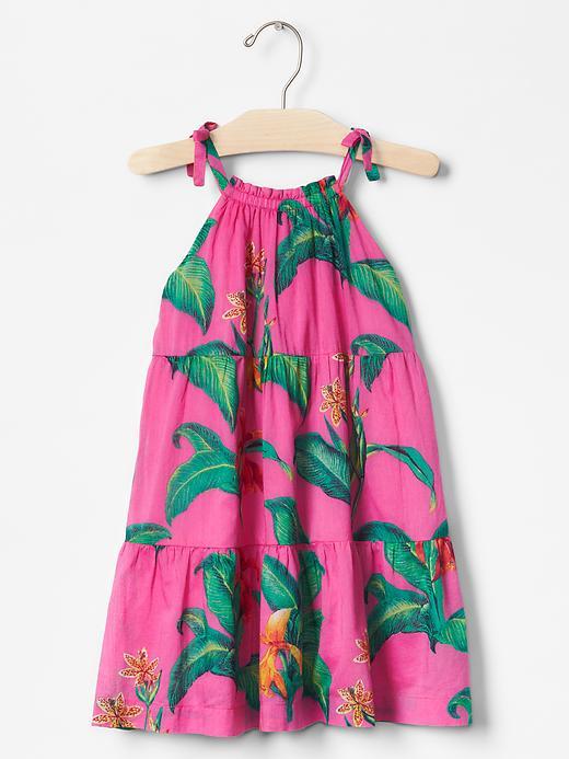 Gap Jungle Leaf Tier Dress - Bright Fuchsia