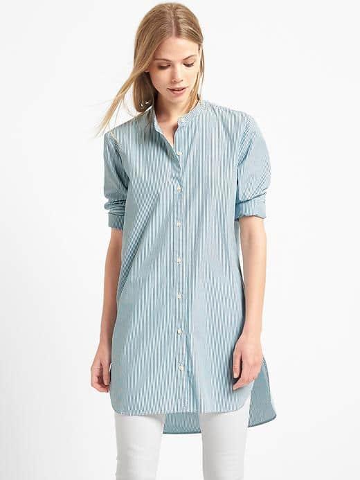 Gap Railroad Stripe Band Collar Tunic - Blue Mini Stripe
