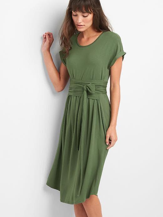 Gap Short Sleeve Front Tie Dress - Jungle Green