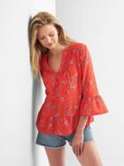 Gap Women Pintuck Bell Sleeve Top - Red Print